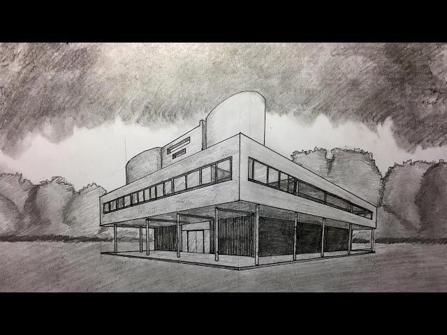 Villa Savoye - How to Draw Villa Savoye in Two Point Perspective