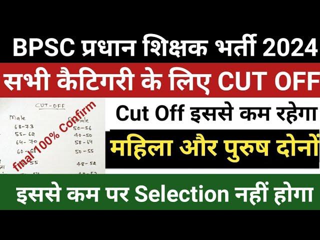 Bpsc Head Master Final CUT-OFF 2024|Bpsc Head Master Ka Cut-off Kitna Jayega! Teacher Except Cut-off