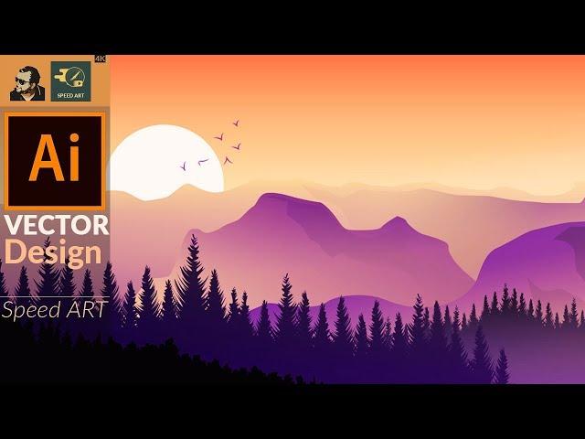 Landscape scenery with Basic Shapes in Adobe Illustrator | Speed Art