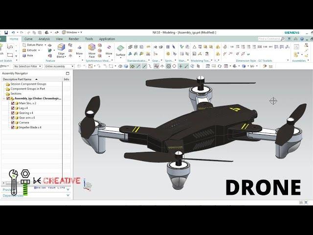 SIEMENS NX | DRONE DESIGN in SIEMENS NX | sketch Quadcopter (Drone) in SIEMENS NX