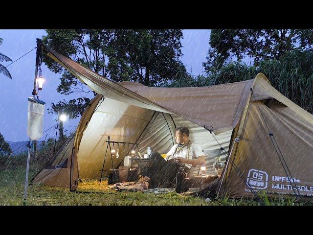 ️ CAUGHT in RAINSTORMSolo Camping in Heavy Rain - Relax in New tent