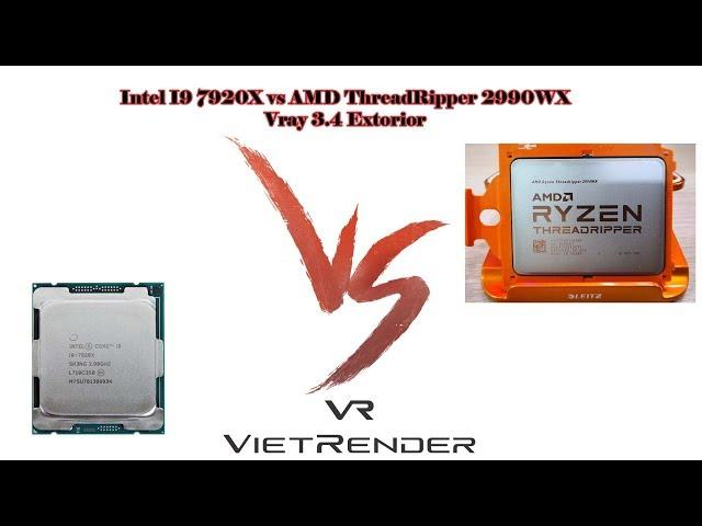 3Dsmax Vray 3 4 Render Time Exterior AMD TR 2990WX vs Intel I9 7920X