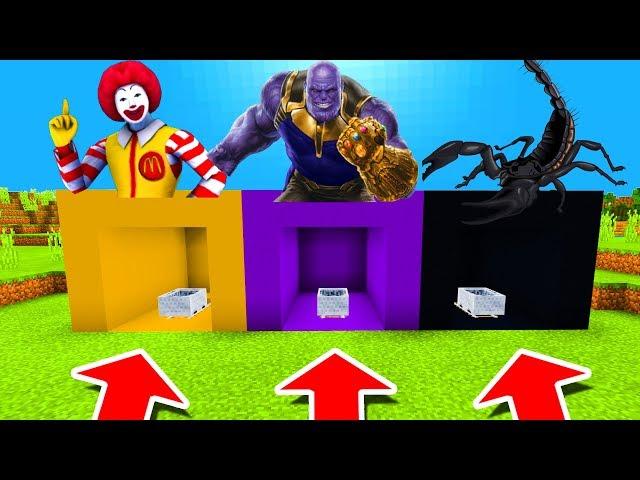 Minecraft PE : DO NOT CHOOSE THE WRONG MINECART! (Ronald Mcdonald, Thanos & Scorpion)