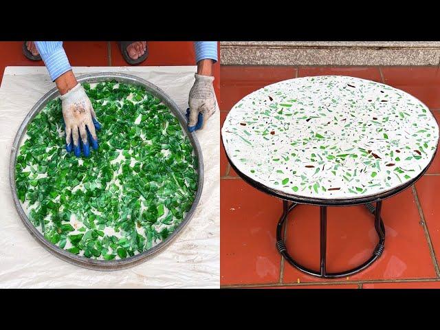 Glass Bottles and White Cement - How To Make a Coffee Table Unique At Home