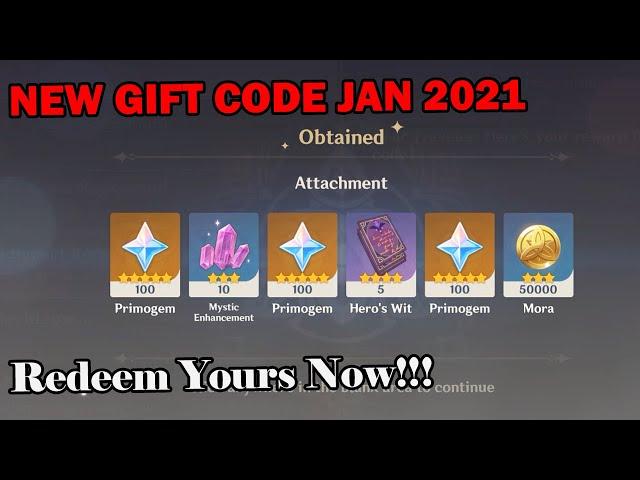 Genshin Impact Gift Code Jan 2021