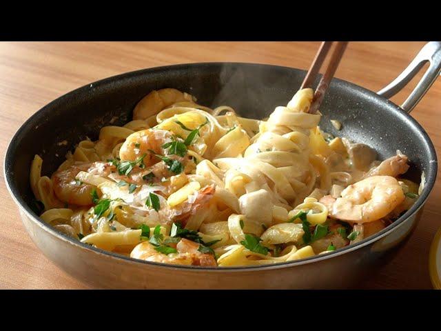 It's a really deliciously pasta recipe! Make a shrimp fettuccine Alfredo at home