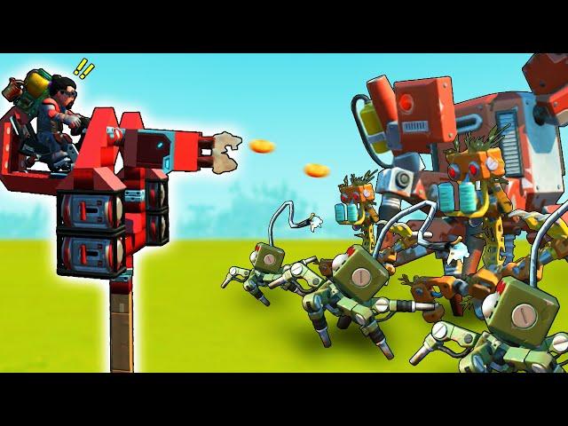 Spudgun Turret Tower Defense Against Waves of Bots! - Scrap Mechanic Multiplayer Monday