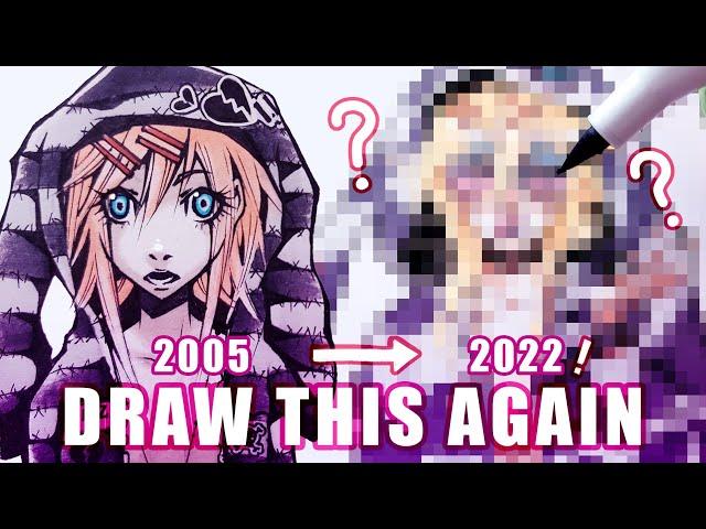  DRAW THIS AGAIN art challenge 17 YEAR GAP! // alcohol markers fine liners sketchbook process