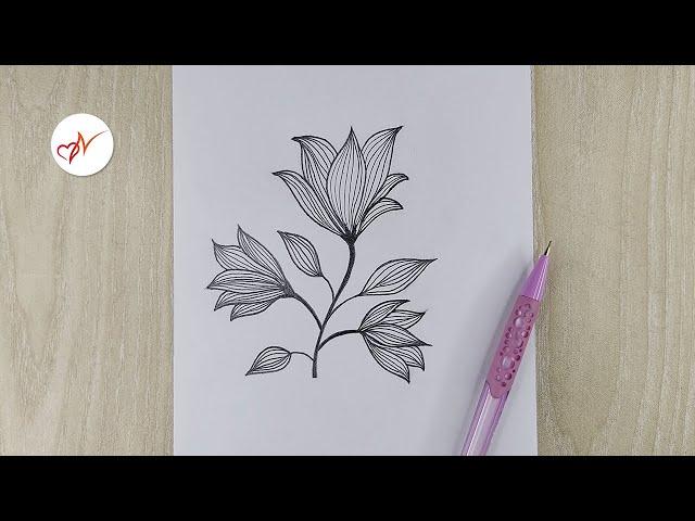 How to draw beautiful flowers easy | Pencil sketch drawing for beginners