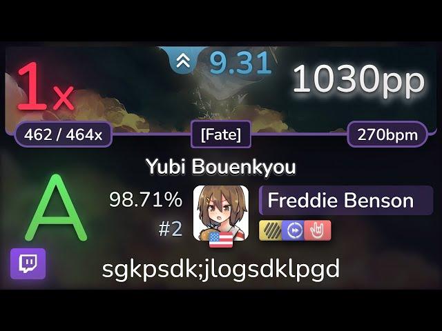  9.3⭐ Freddie Benson | Nogizaka46 - Yubi Bouenkyou [Fate] +HDDTHR 98.71% (#2 1030pp 1) - osu!