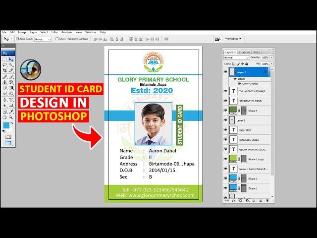 Step By Step Student Id Card Design in Adobe Photoshop 7.0 Tutorial