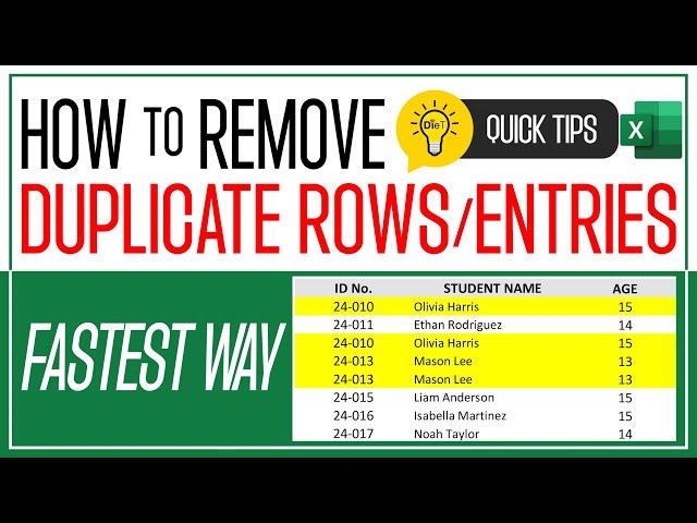 Excel Quick Tips: FASTEST WAY to REMOVE DUPLICATE ROWS or ENTRIES