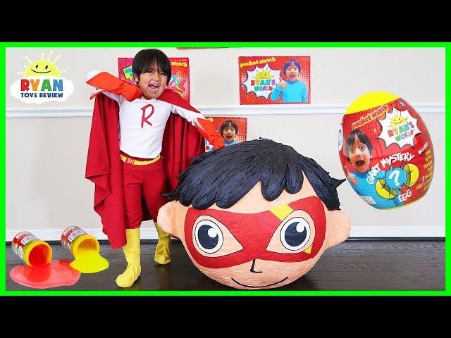 Superhero Kid Ryan Red Titan BIGGEST GIANT EGG SURPRISE OPENING with Ryan's World Toys!!!