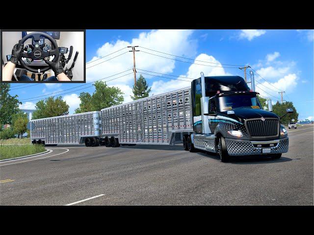 Challenging Double Trailer Livestock Transport - American Truck Simulator - Moza R9 Setup