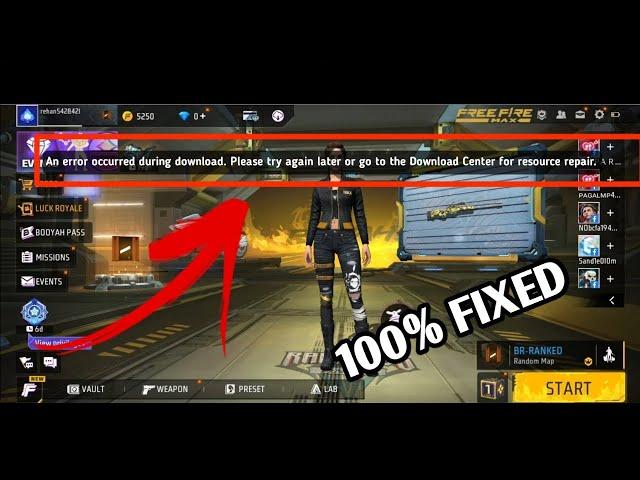 An error occurred during download please try again later free fire | ff resource download problem