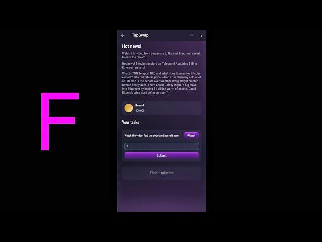 Hot news! | Tapswap Code Hot news! Bitcoin transfers on Telegram! Acquiring $1B in Ethereum Assets!