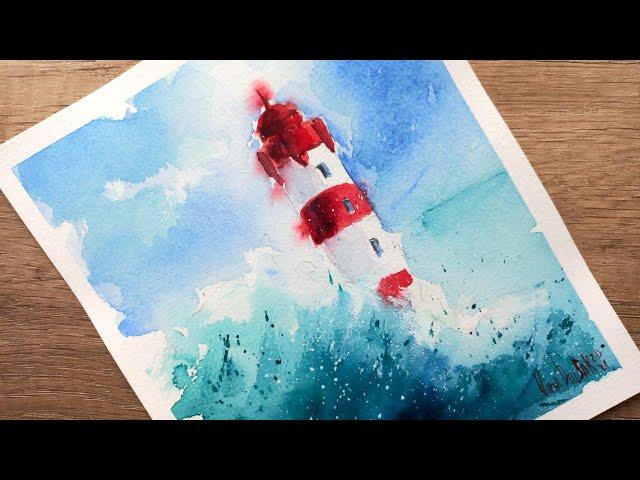 Watercolor sketch. How to draw a lighthouse in watercolor.