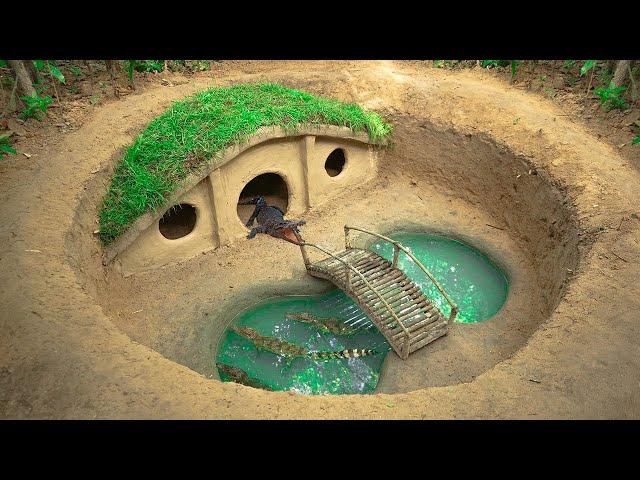 Build Underground Crocodile Pond Hobbit House for Newborn Wild Crocodile