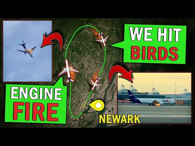 BIRD STRIKE + ENGINE FIRE | FedEx B767 Emergency at Newark!