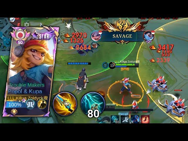 WHEN GAMEPLAY POPOL AND KUPA KU SAVAGE NO DEATH!! BEST BUILD SAVAGE FROM BROKEN GUE - MOBILE LEGENDS