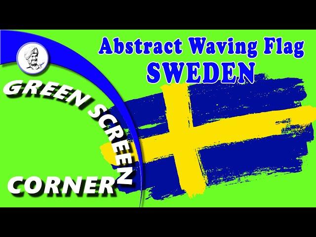 Abstract Waving SWEDEN FLAG Green Blue Screen  Corner - Chroma Key Animation Free use No Copyright