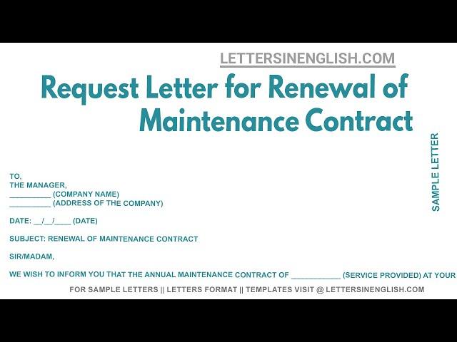 Request Letter For Renewal Of Maintenance Contract - Sample Letter For Maintenance Contract Renewal