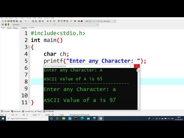 c program to find ASCII value of a character | Learn Coding