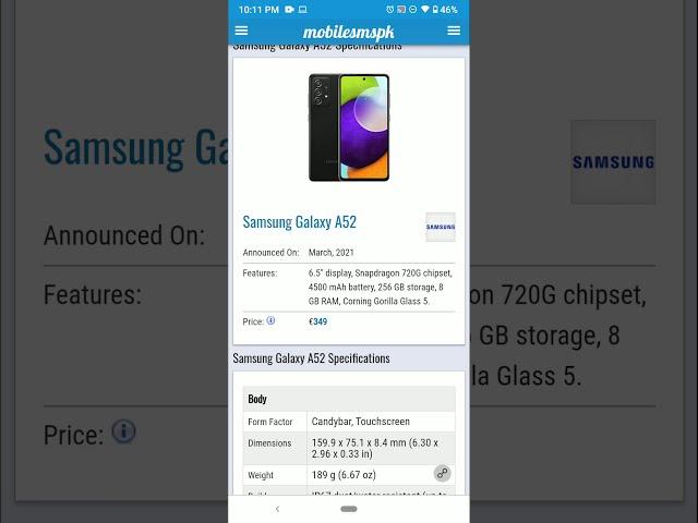 Samsung Galaxy A52 Specs