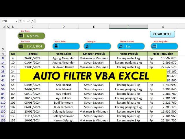 Membuat filter otomatis excel / excel autofilter macro vba