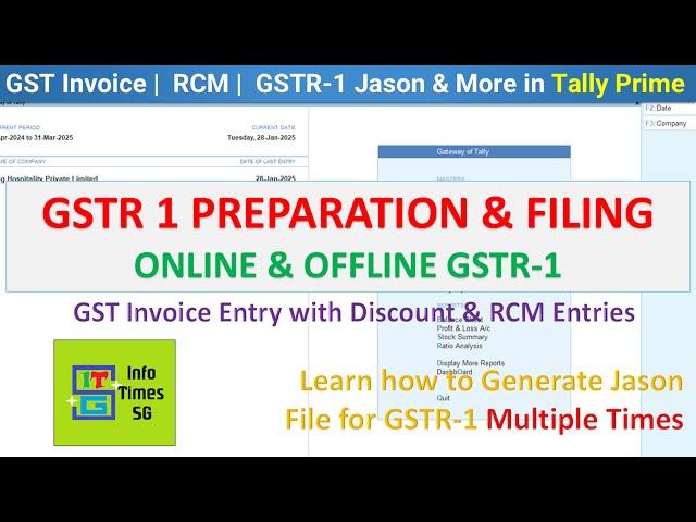 GSTR 1 preparation in Tally Prime | GSTR-1 filing online & offline | GST Invoice with Discount | RCM