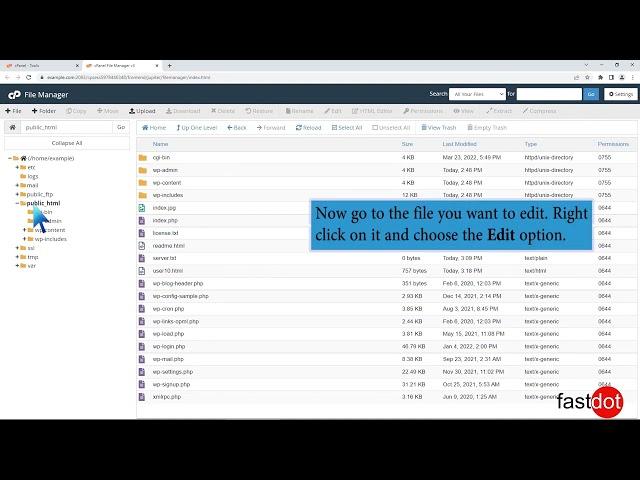 How to Edit file in the cPanel File Manager with Fastdot