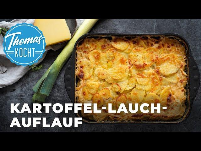 Kartoffel-Lauch-Auflauf mit Hackfleisch und Käse überbacken