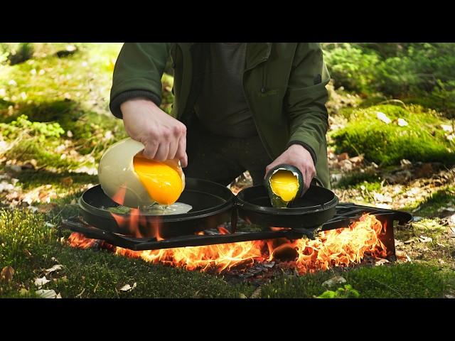 Strauß vs. Emu Ei: Outdoor Kochen ASMR Challenge