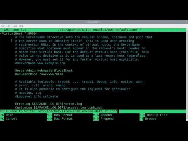 Change Apache Default http Port to 8080 - Raspberry Pi
