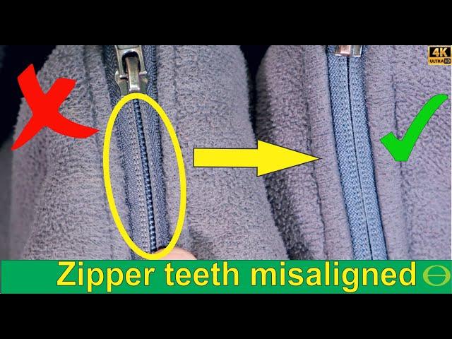 Zipper misalignment - teeth not interlocking correctly -misaligned slider -teeth raised sticking out