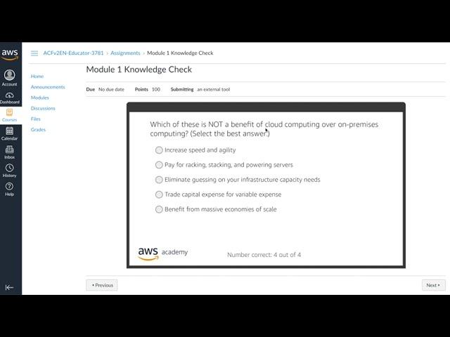 AWS Academy Cloud Foundation - Module 1 Knowledge Check - 2022 Version