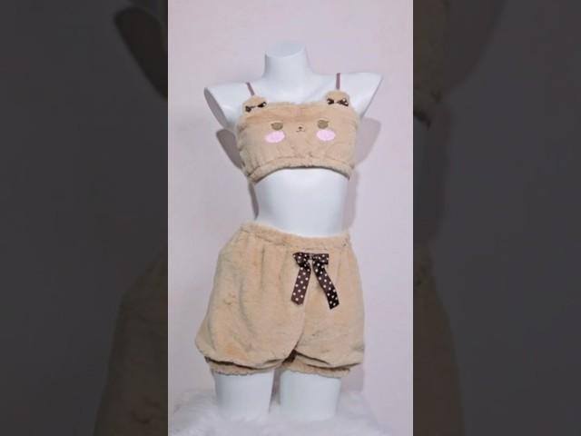 FW8620338Fluffy bear cami set www.fleurwhisper.com  #cute #camiset #kawaii #softwear#fleurwhisper