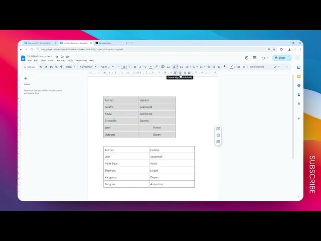 How to Center a Table in Google Docs