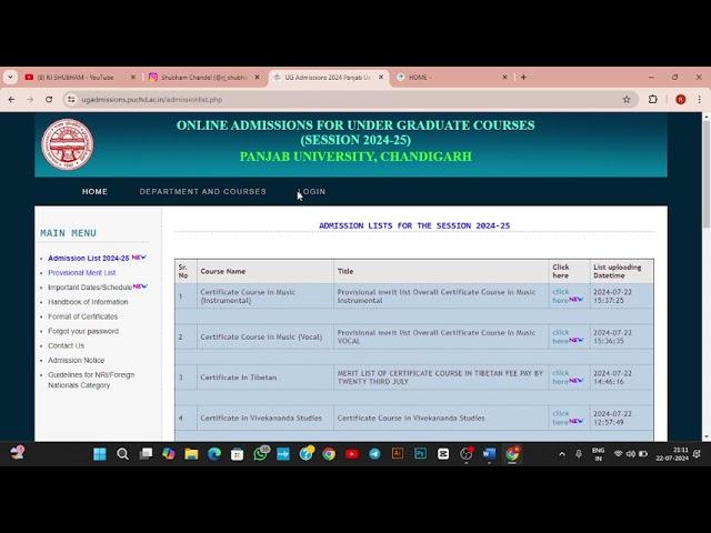 DETAILED VICEO ON PANJAB UNIVERSITY CHANDIGARH UG ADMISSION | MERIT LIST FEE PAYMENT & WAITING LIST