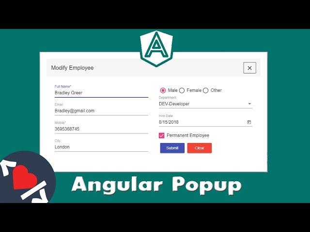 Angular Material Popup Dialog & Model