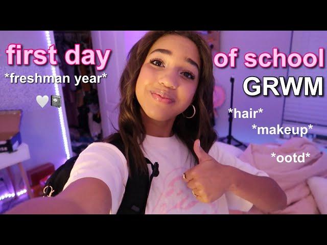 FIRST DAY OF FRESHMAN YEAR GRWM| hair,makeup,mini school haul, ootd