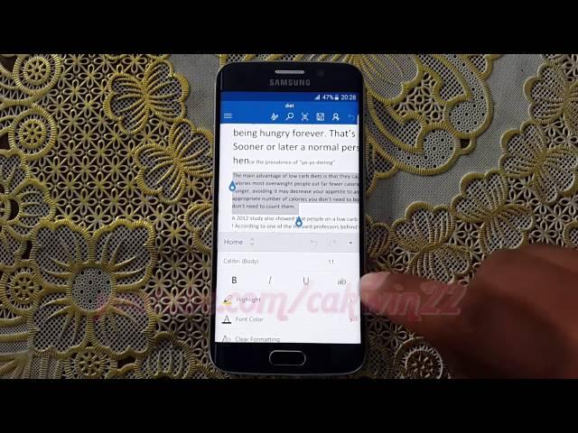 Microsoft Word For Android : How to highlight text in Samsung Galaxy S6