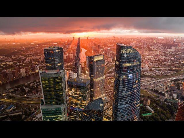 Огненный закат над Москва-Сити [Drone 4K 60fps]