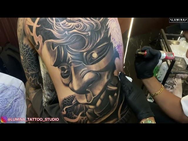 JAPANESE STYLE DRAGON AND HANNYA MASK TATTOO - FULL BACK TATTOO