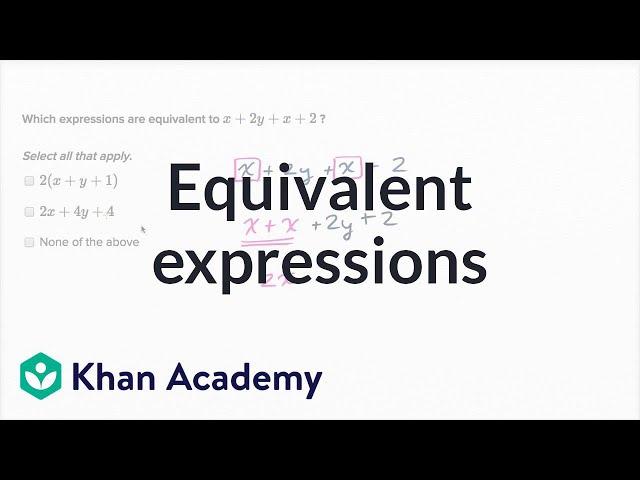 How to find equivalent expressions by combining like terms and using the distributive property