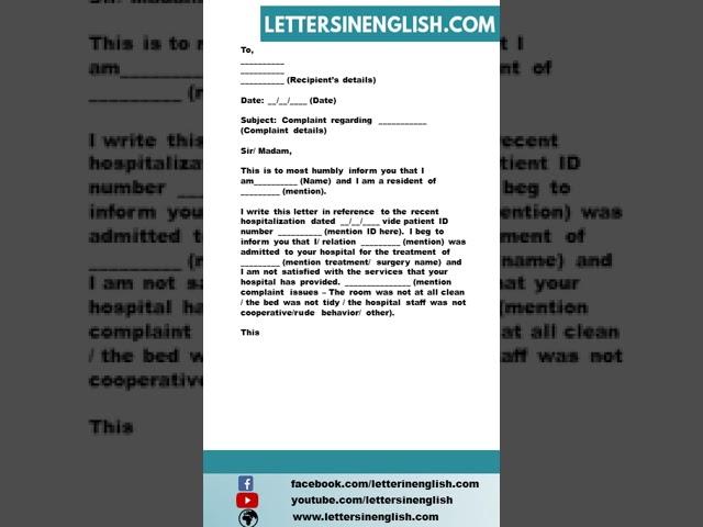 Complaint Letter to Hospital for Poor Service