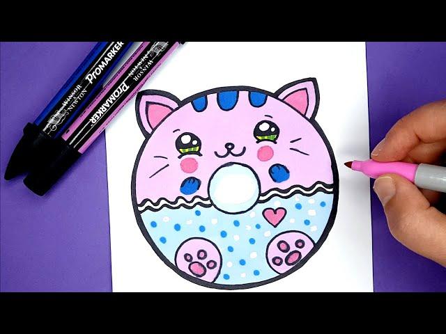 HappyDrawings CUTE DONUT KITTEN DRAWING TUTORIAL