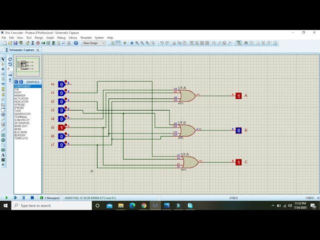 8 to 3 encoder in proteus | simulation of 8 to 3 encoder in proteus