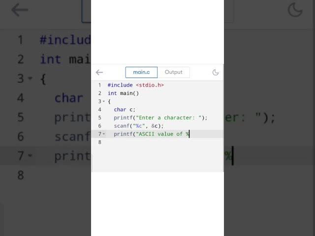 C Program to Find ASCII Value of a Character. #c #cshorts #ctutorials #shorts #coding