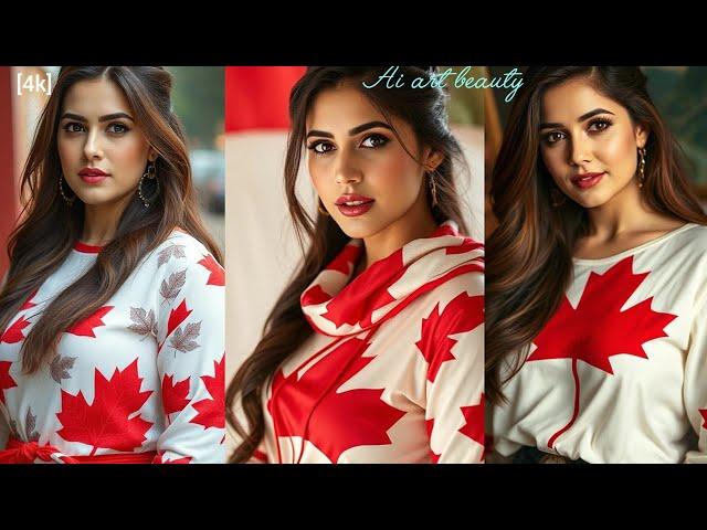 [4k] Real Indian Ai Art Lookbook Model - Canadian flag dress - Indian Ai Lookbook #ai #lookbook #art